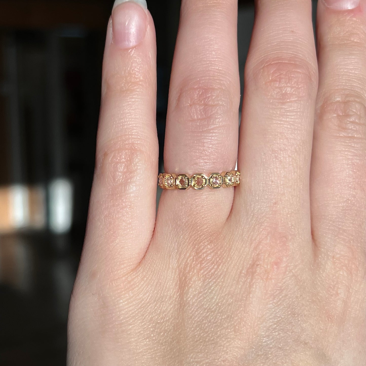 Geometric Rose Cut Diamond Wedding Band in 14k Yellow Gold