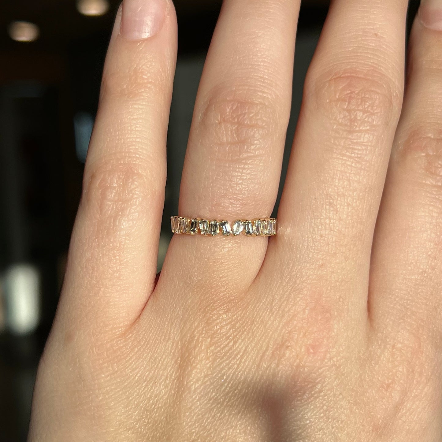 Staggered Baguette Cut Diamond Wedding Band in 14k Yellow Gold