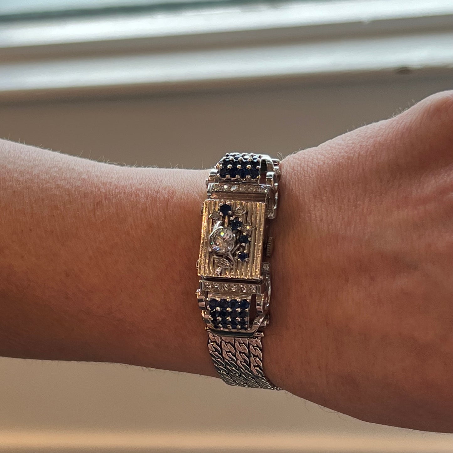 Vintage Lucien Piccard Diamond & Sapphire Watch in 14k White Gold