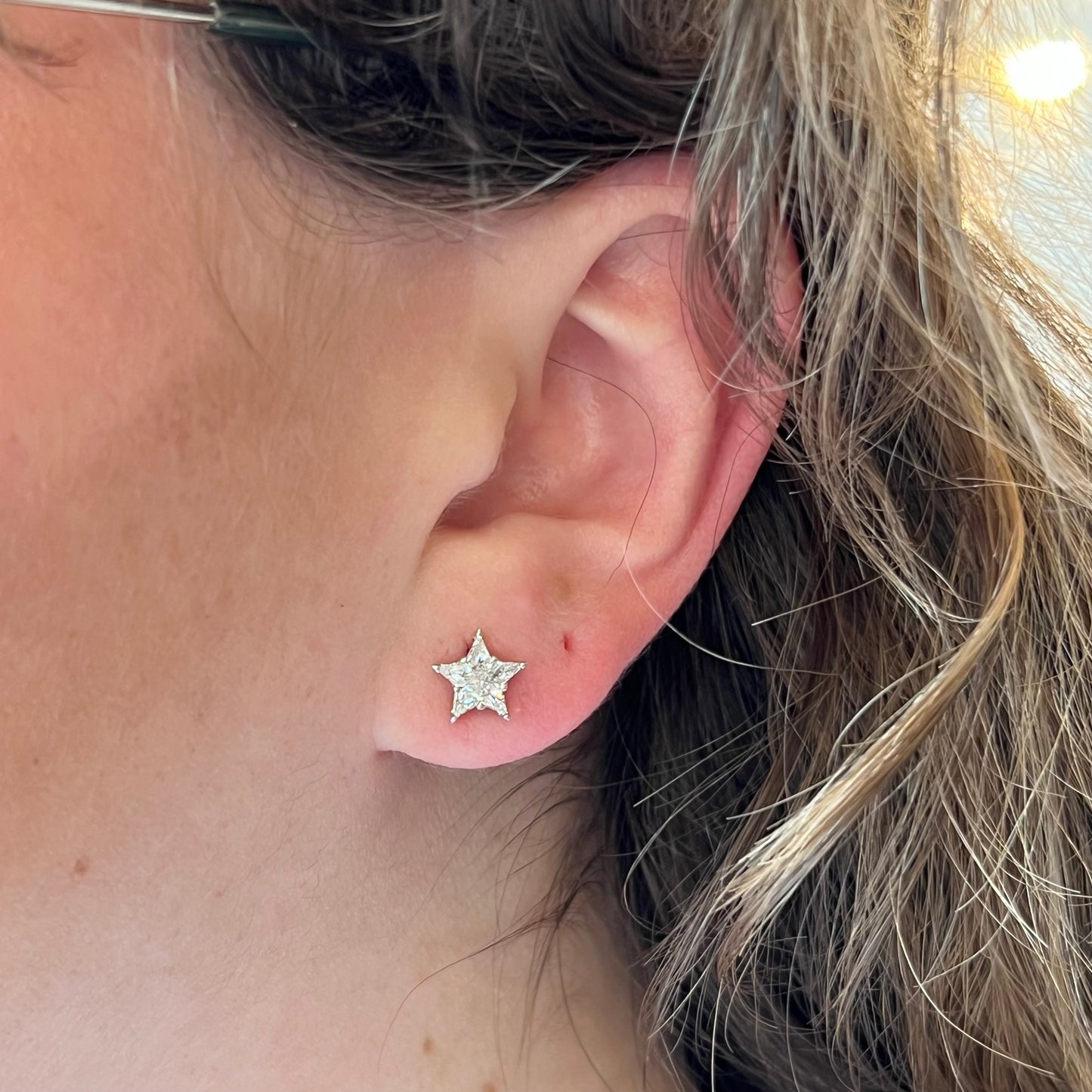 Star Shaped Diamond Stud Earrings in 14k Yellow Gold