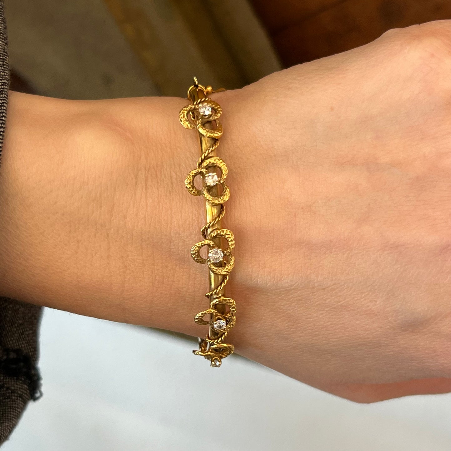 .70 Antique Victorian Diamond Bangle in 14k Yellow Gold