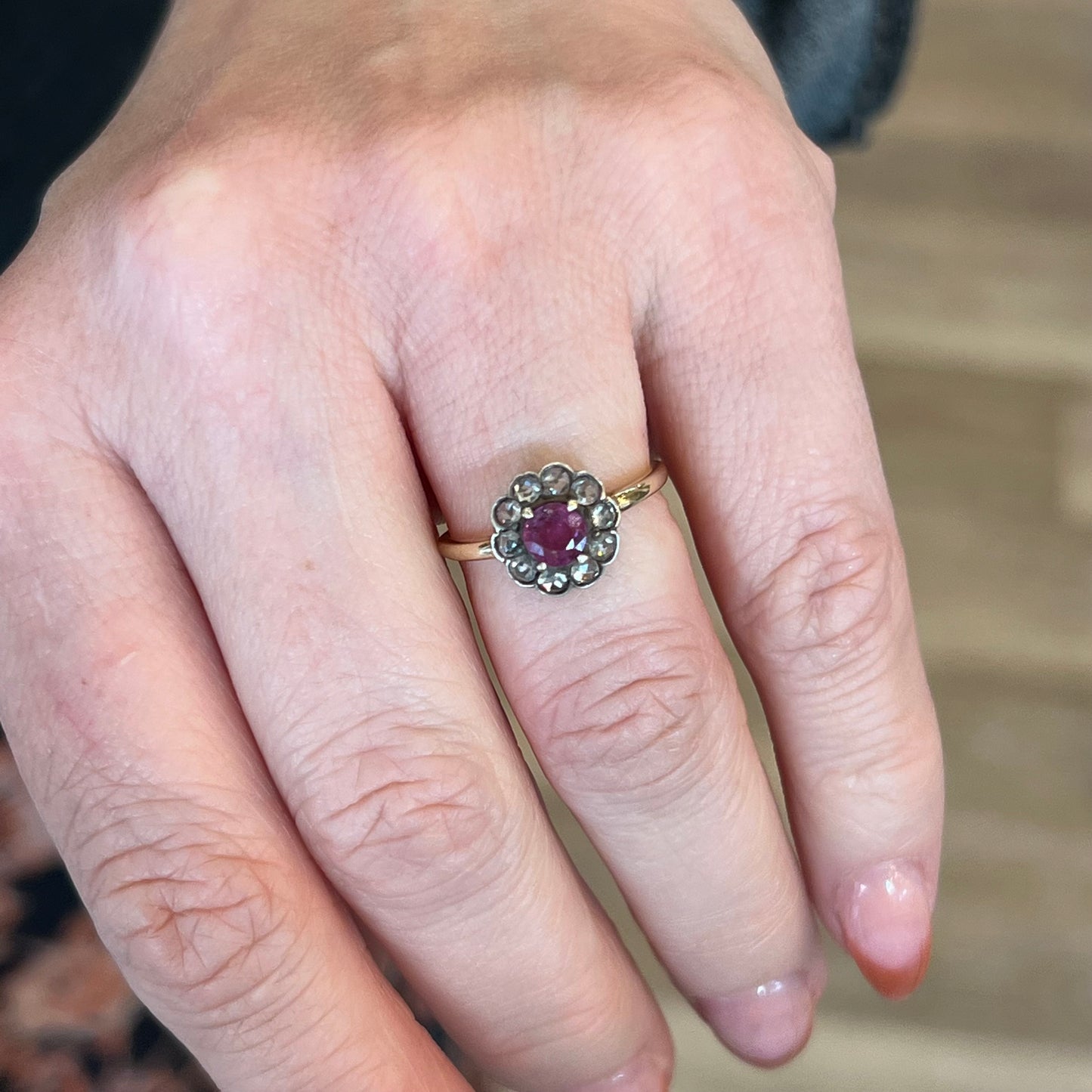 Victorian .55 Pink Sapphire & Diamond Engagement Ring in 14k & Silver