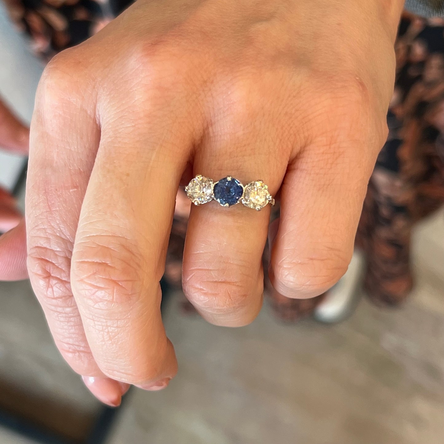 Vintage Art Deco Three Stone Sapphire & Diamond Engagement Ring in Platinum