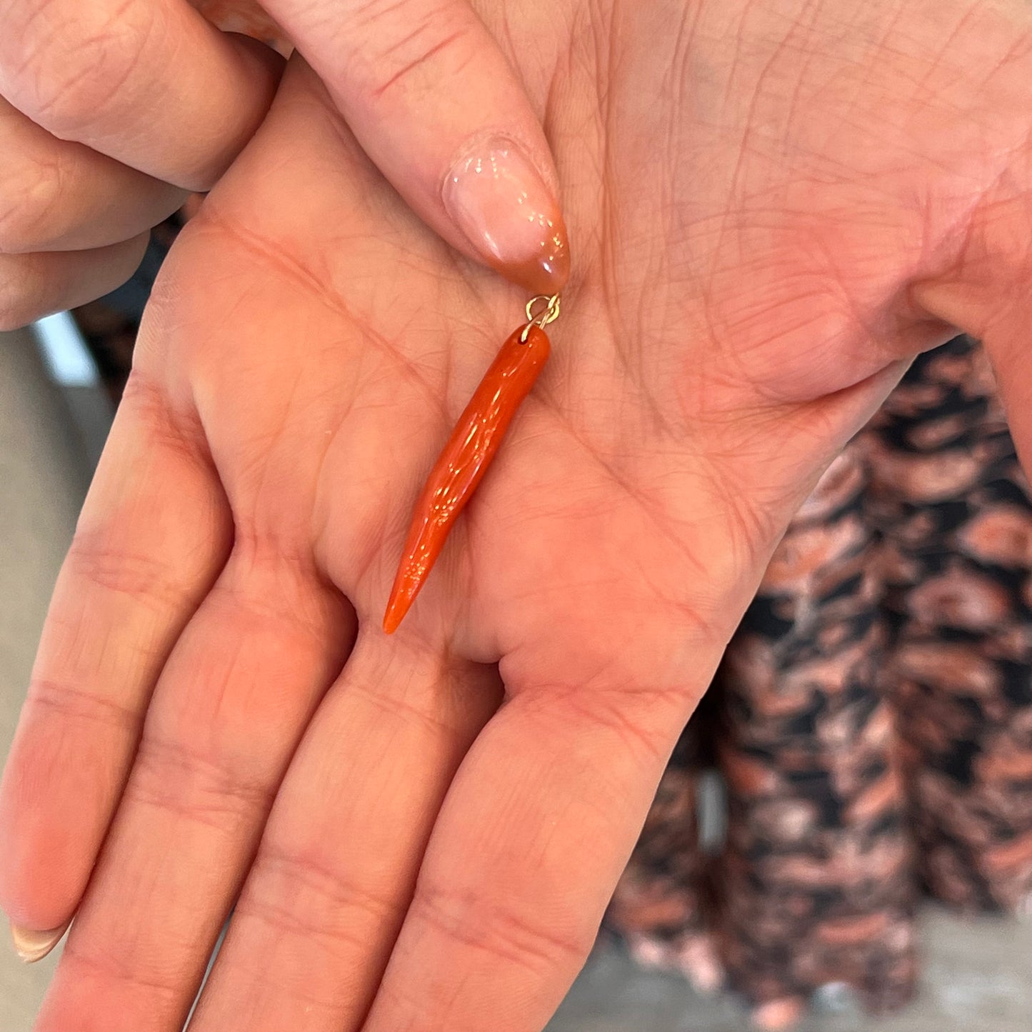 Mid-Century Coral Cornicello Pendant in 14k Yellow Gold