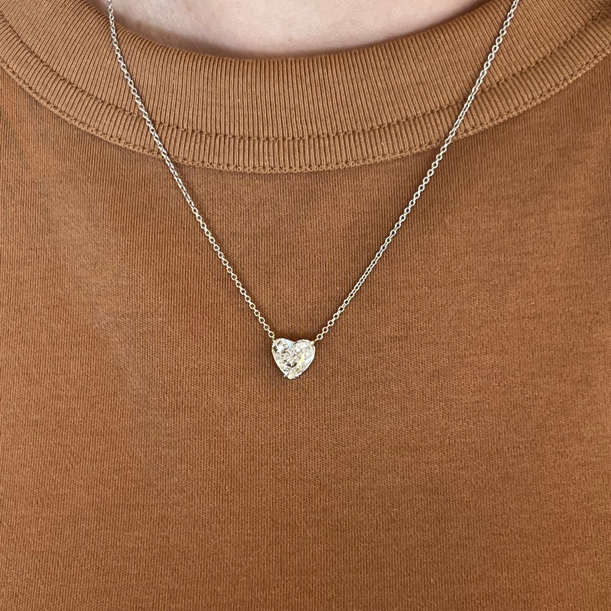 2.01 Heart Shaped Diamond Pendant Necklace in Platinum