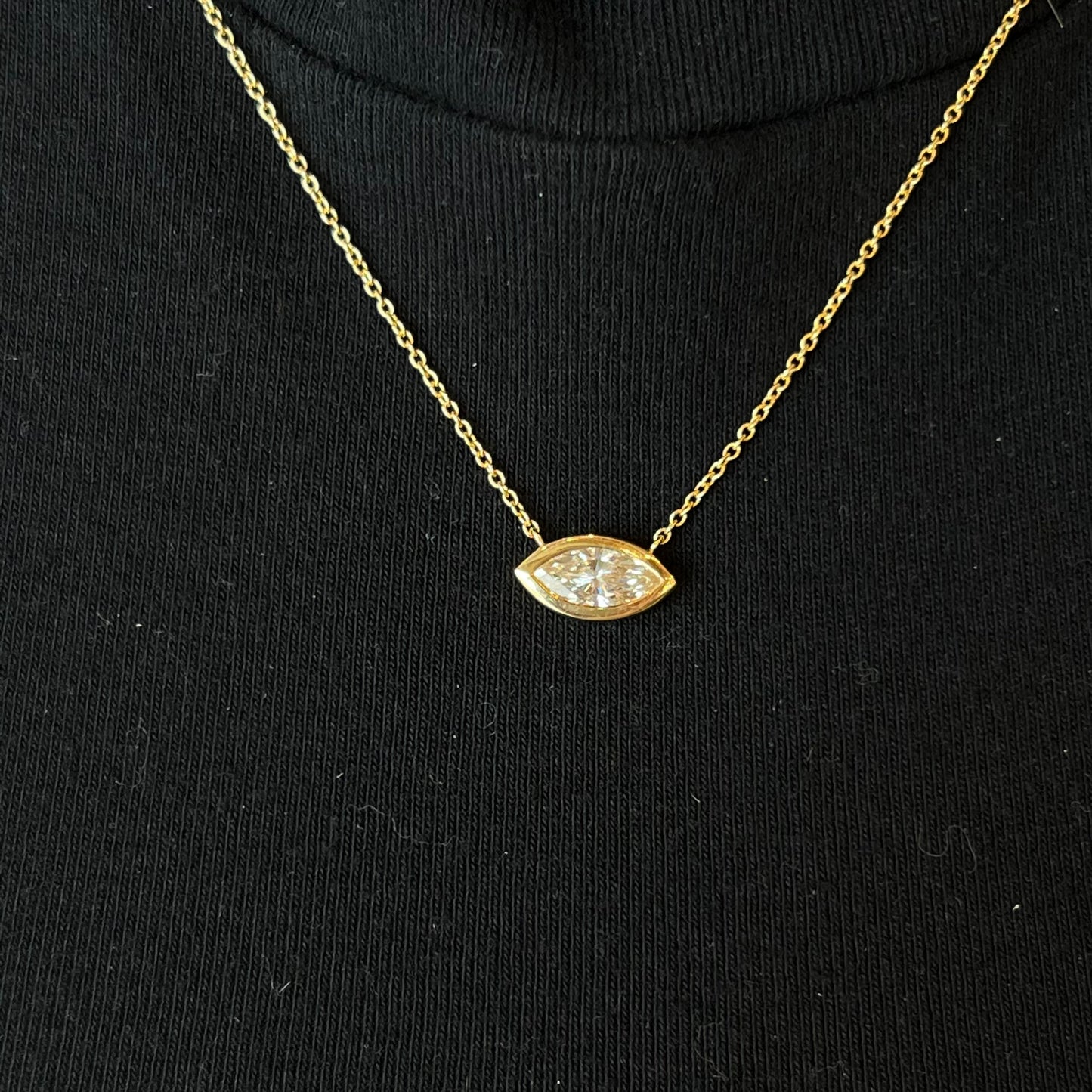 1.12 Marquise Cut Diamond Bezel Pendant Necklace in 18k Gold