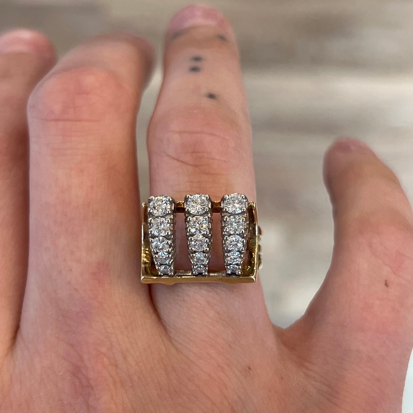 Vintage Right Hand Ring Mid-Century Diamonds in 14k Yellow & White Gold