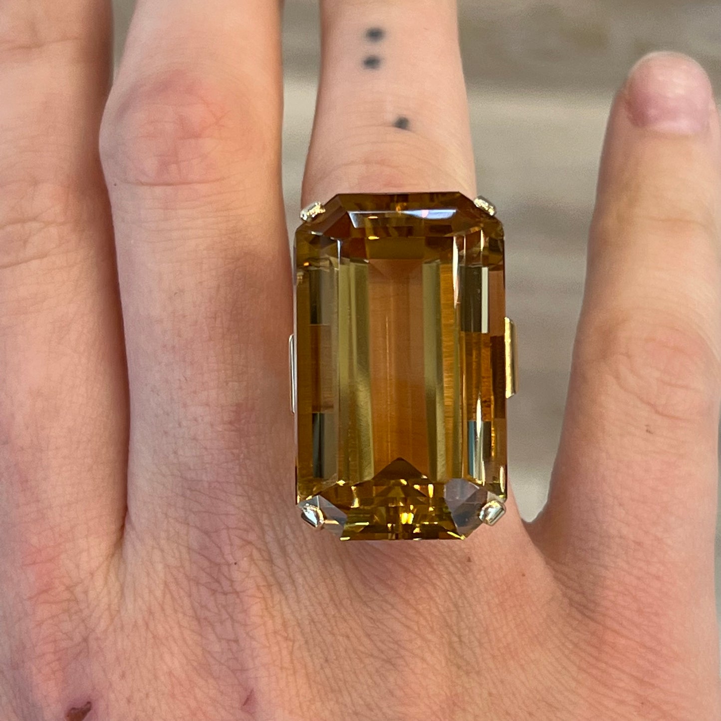 Vintage Citrine Cocktail Ring 64 Carats in 14k Yellow Gold