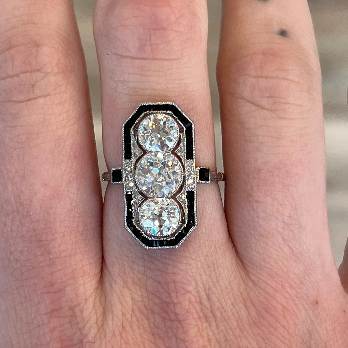 Vintage Diamond & Onyx Cocktail Ring in Platinum