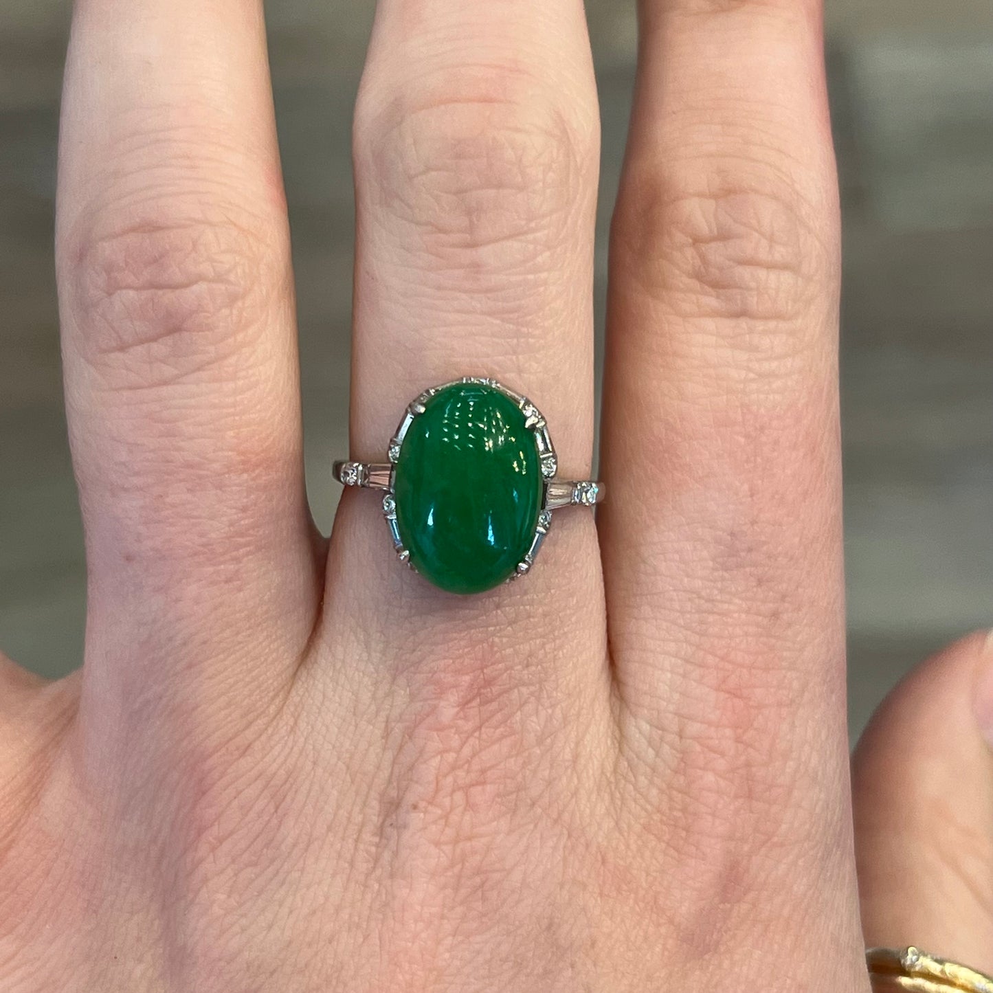 Jade & Diamond Cocktail Ring in Platinum