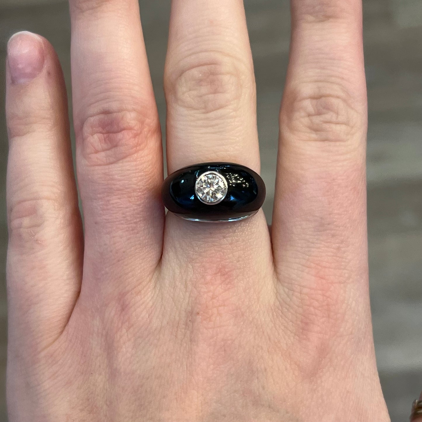 Mid-Century Onyx & Diamond Ring in Platinum