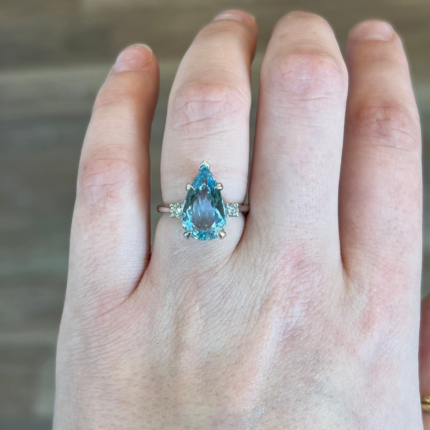 3 Carat Pear Cut Aquamarine Ring w/ Diamond Accents in 14k