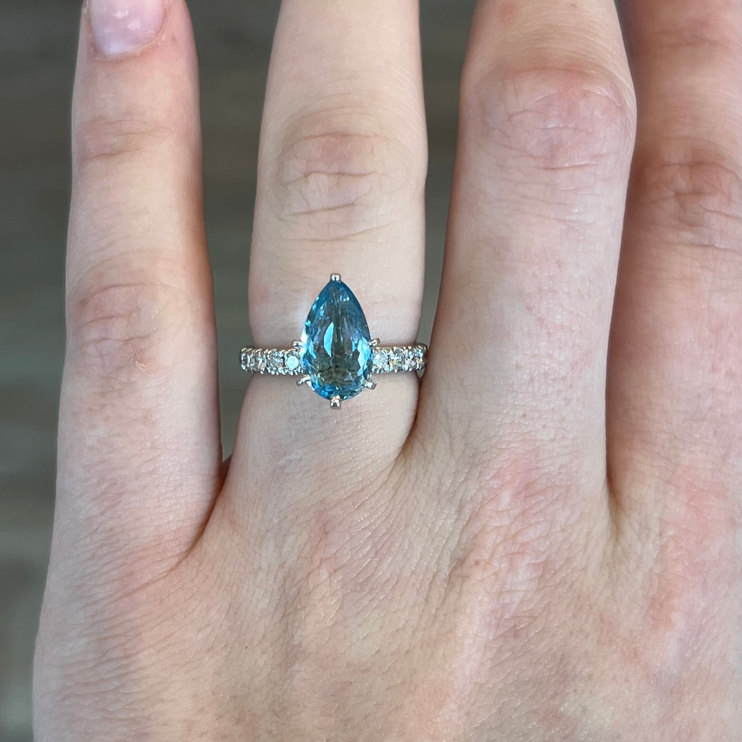 2.50 Pear Cut Aquamarine Ring w/ Diamond Accents in 14k