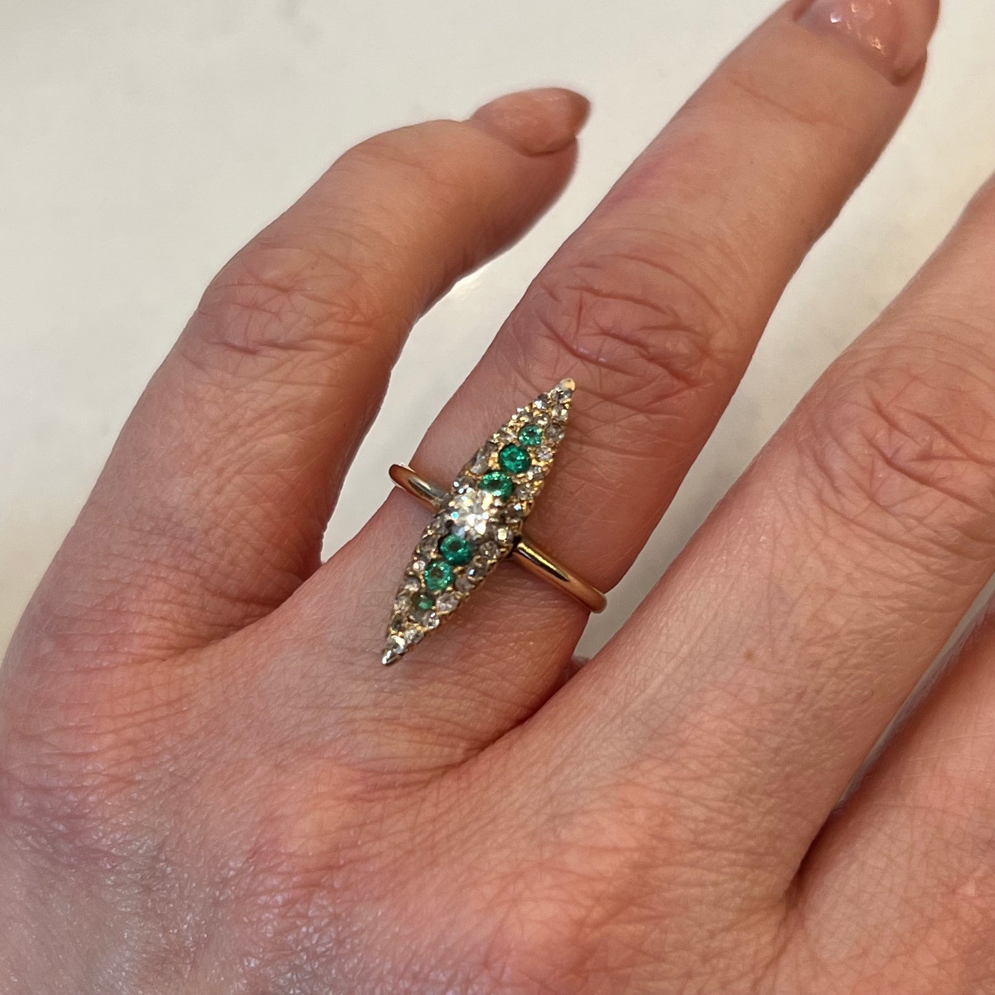 Vintage Victorian Diamond & Emerald Ring in 14k