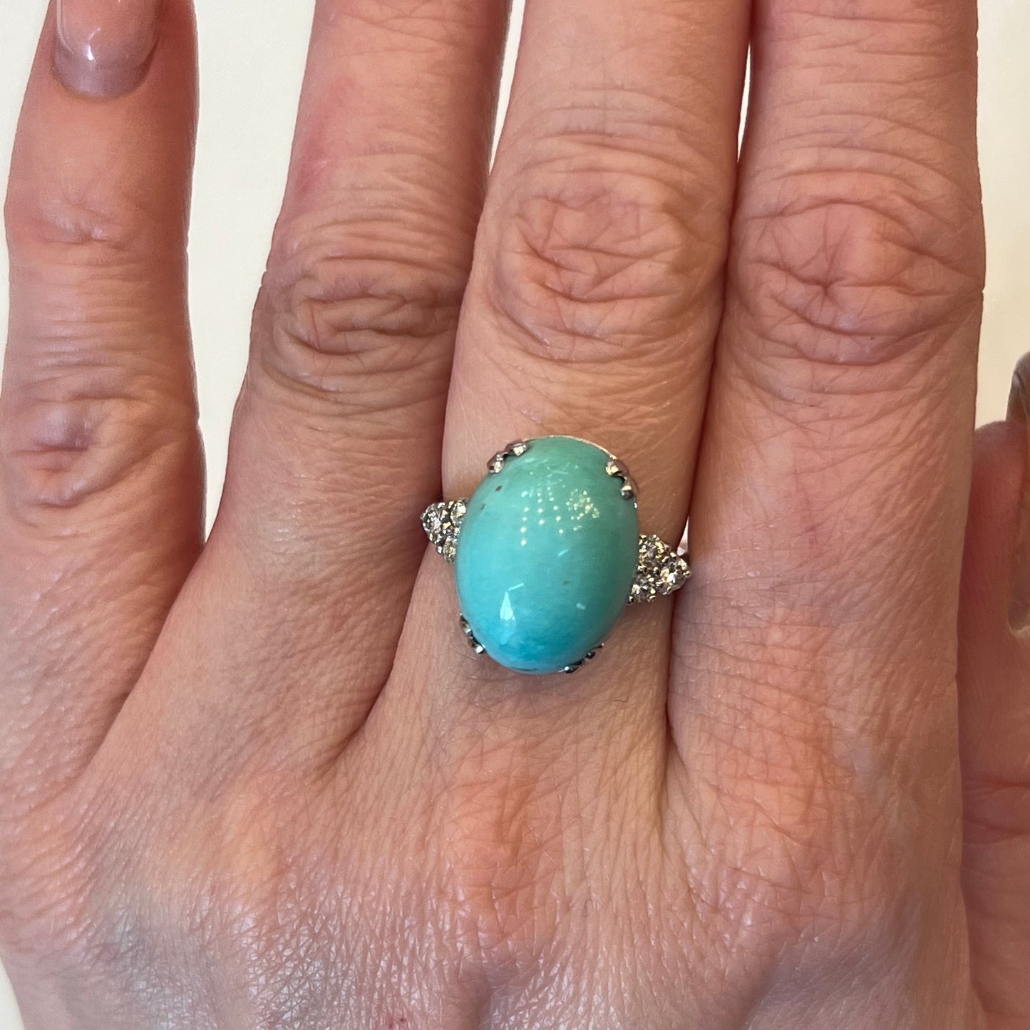 Cabochon Turquoise Cocktail Ring in 14k White Gold