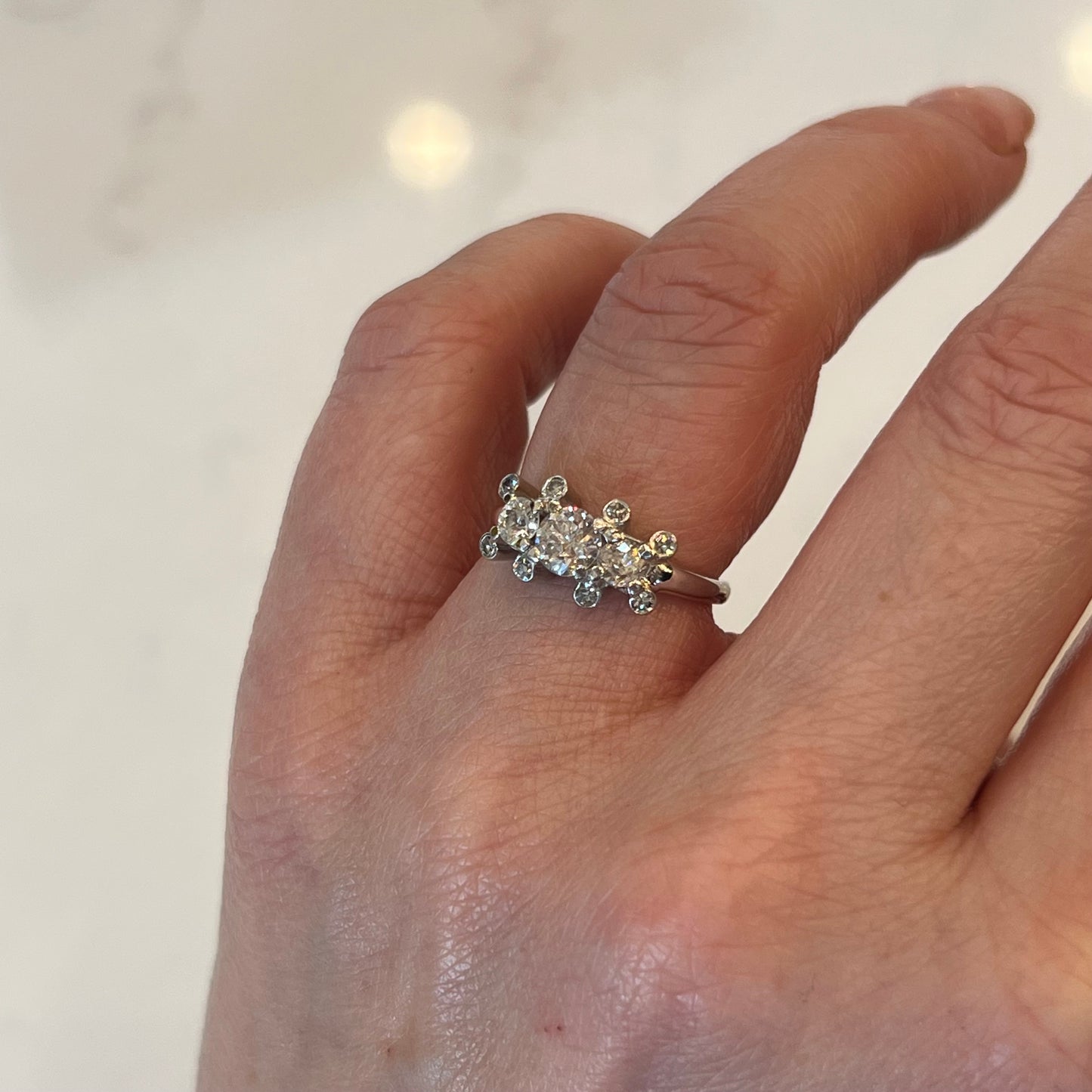 Vintage Deco .50 Diamond Cluster Engagement Ring in 14k