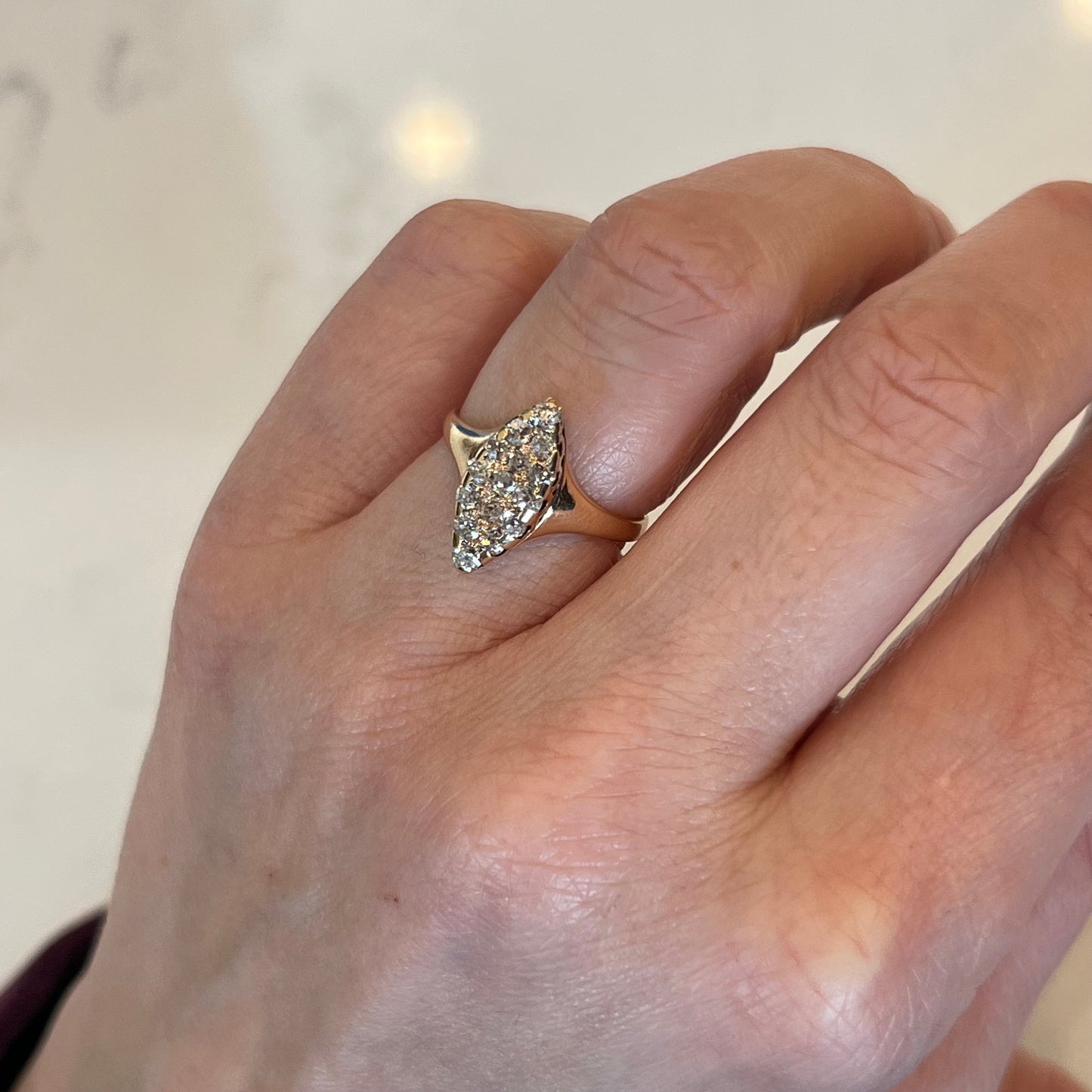 Victorian Cocktail Ring .45 Old European Cut Diamonds in 14k Yellow Gold