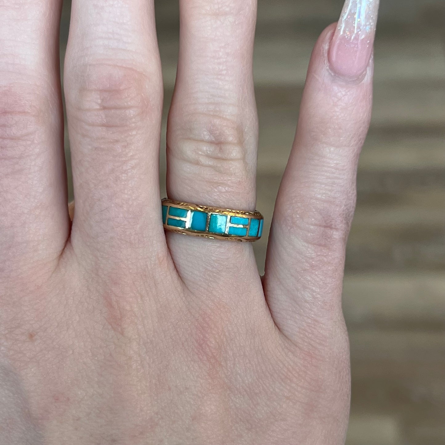 Mid-Century Turquoise Stacking Ring in 14k Yellow Gold