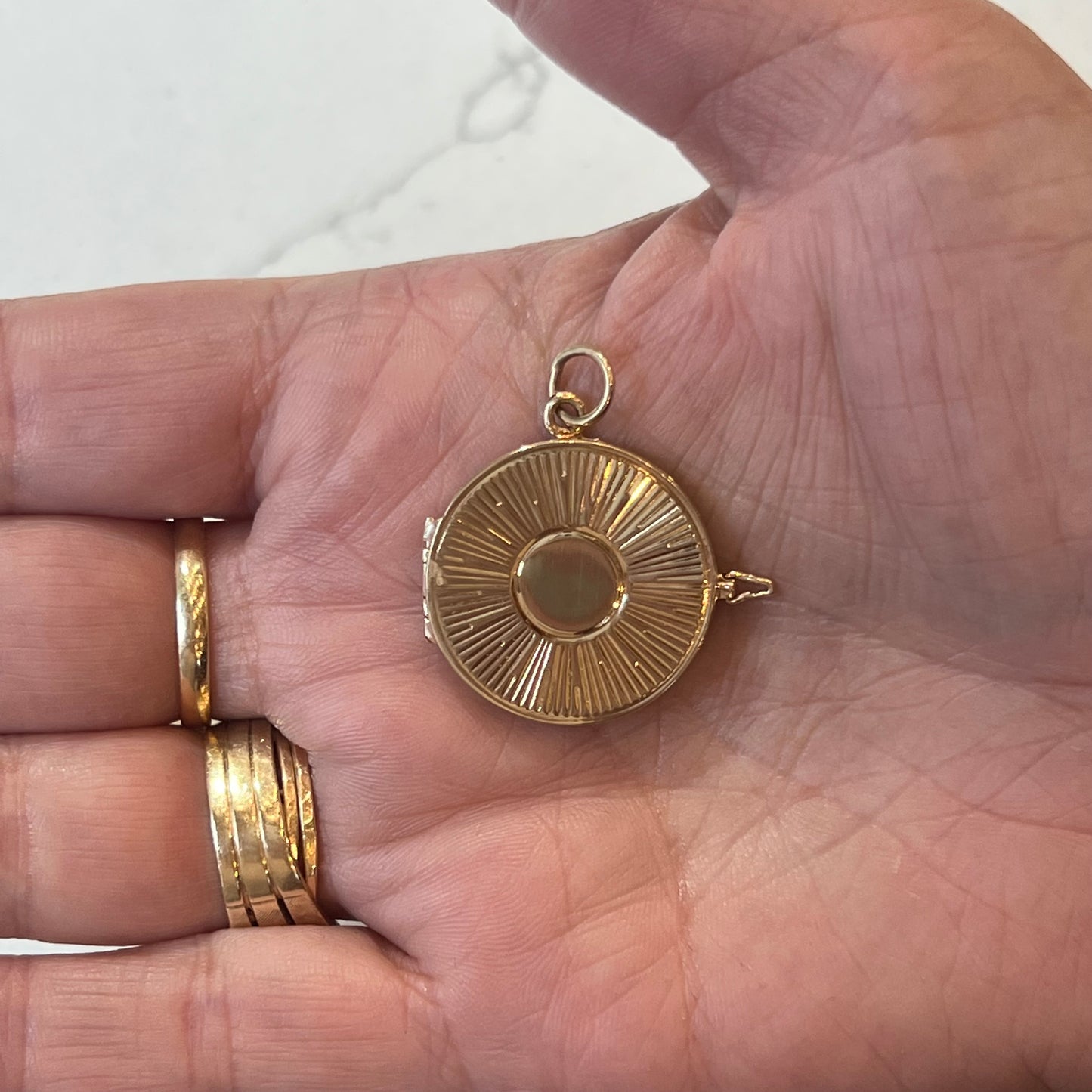 Mid-Century Sun Locket Pendant in 14k Yellow Gold
