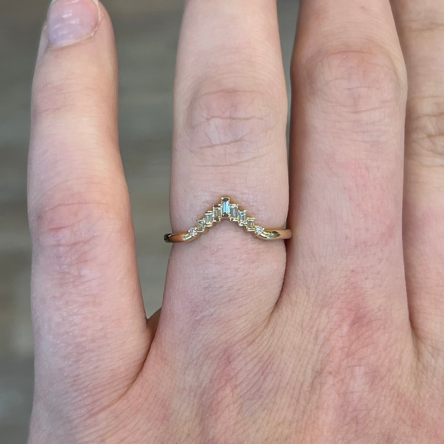 Baguette Cut Diamond Contoured Wedding Band in 14k Yellow Gold