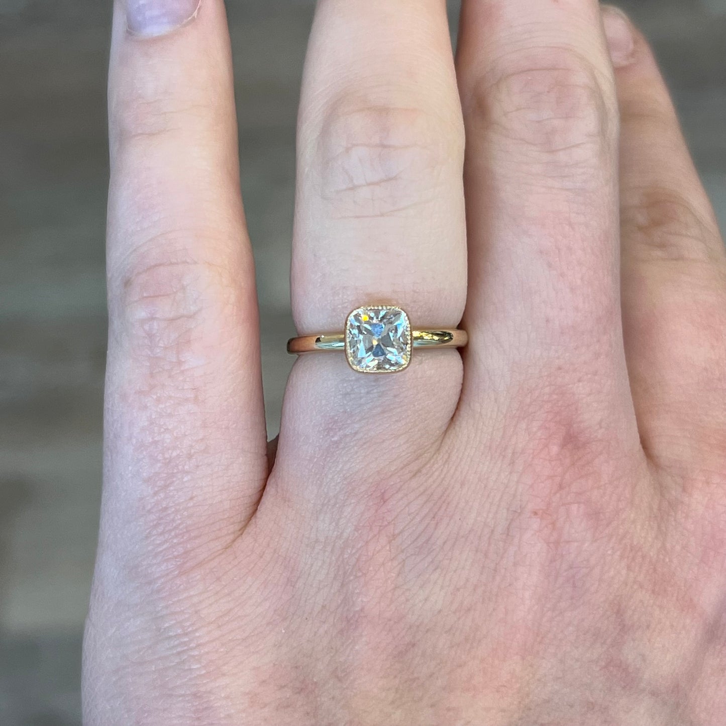 1.44 Cushion Cut Diamond Engagement Ring in 14k Yellow Gold