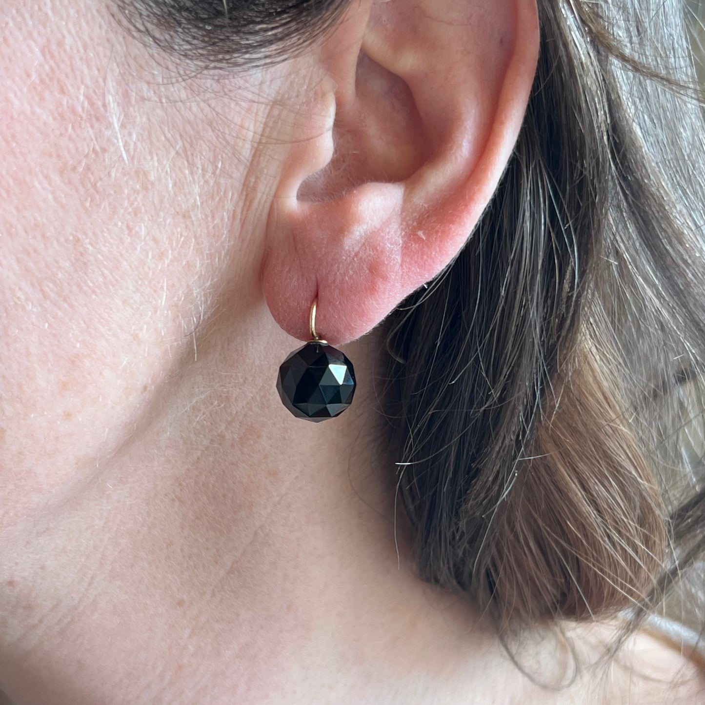 Onyx Bead Dangle Earrings in 14k Yellow Gold