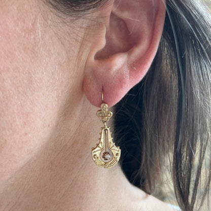 Victorian Style Diamond Earrings in Yellow Gold
