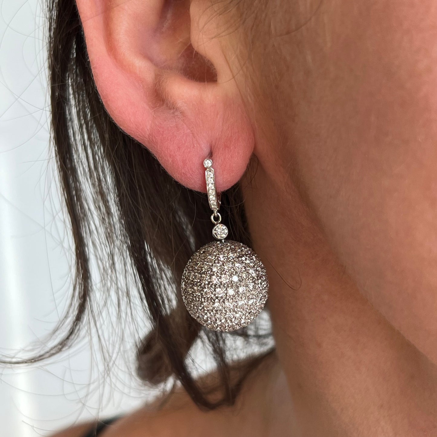 8 Carat Diamond Ball Earrings in 18k White Gold