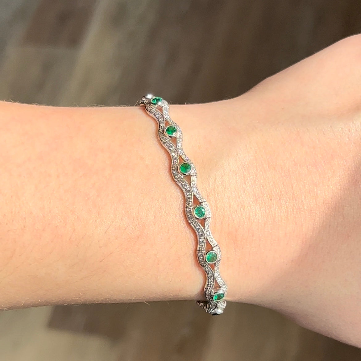 3 Carat Emerald & Diamond Bracelet in 18k White Gold