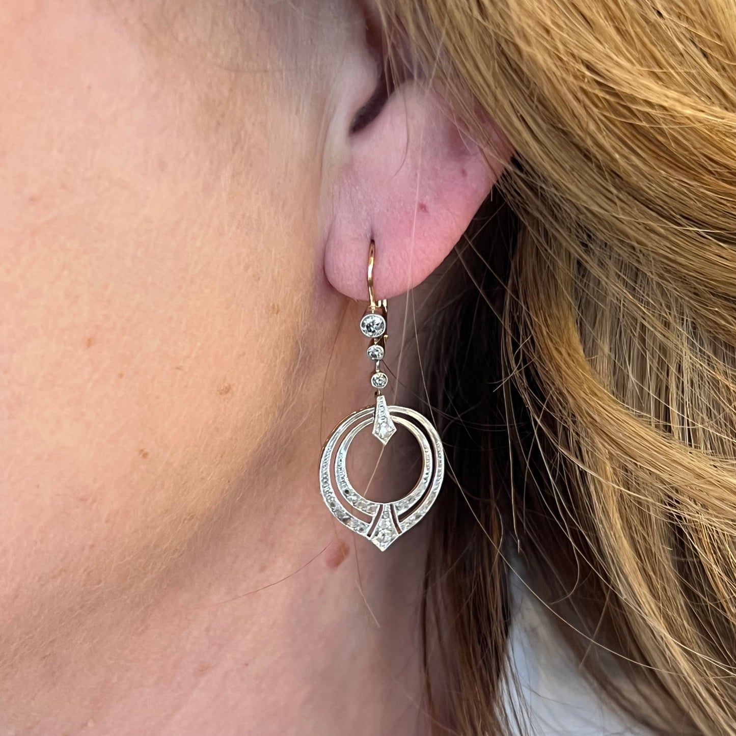 .74 Vintage Art Deco Diamond Drop Earrings in 14k Gold