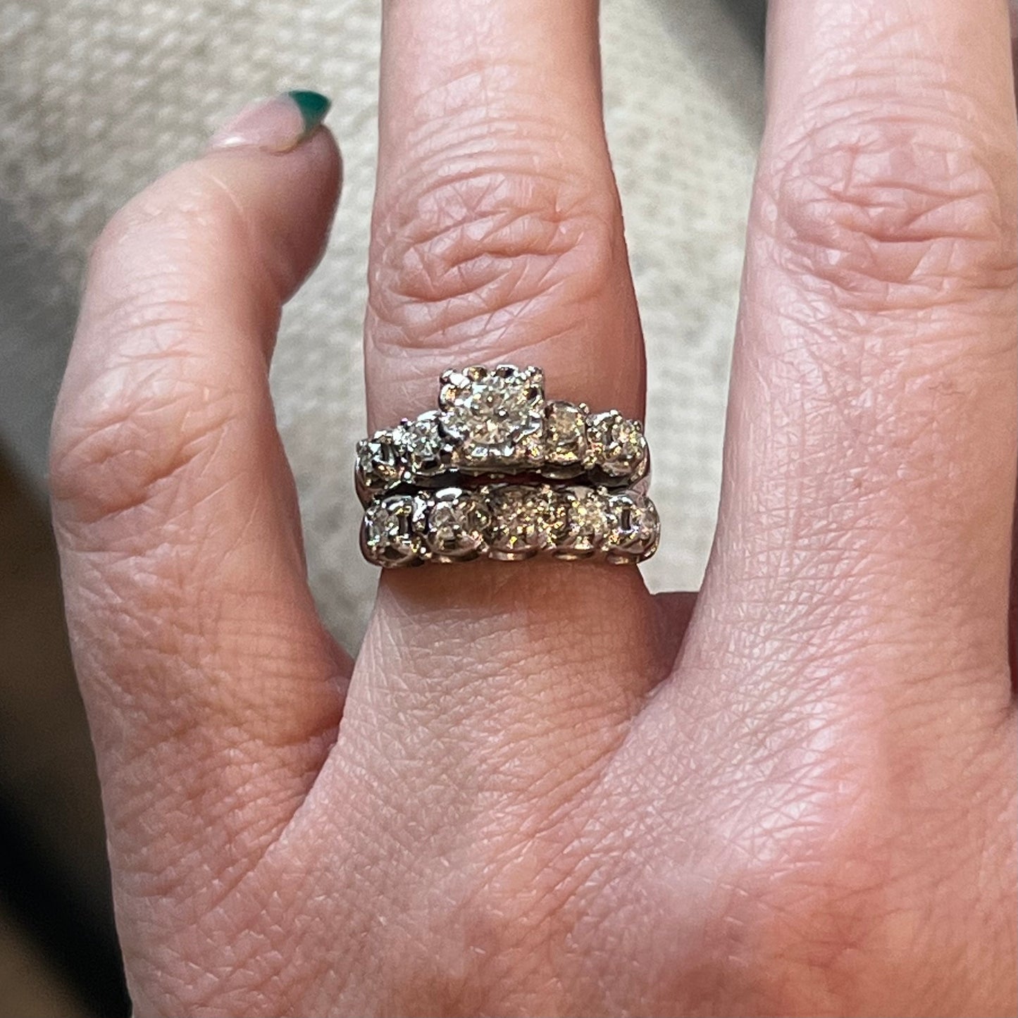 .30 Mid-Century Diamond Engagement & Wedding Ring Set in 14k
