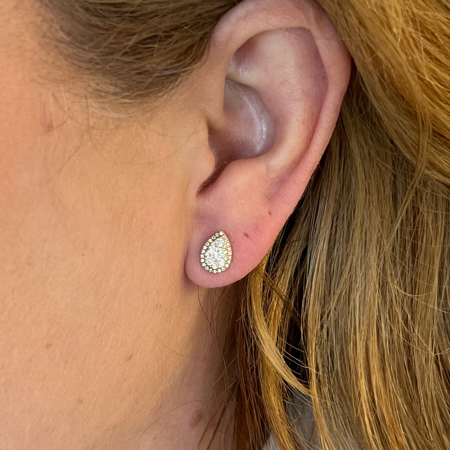 Simple Pear Shaped Earrings w/ Diamonds 14K Yellow Gold