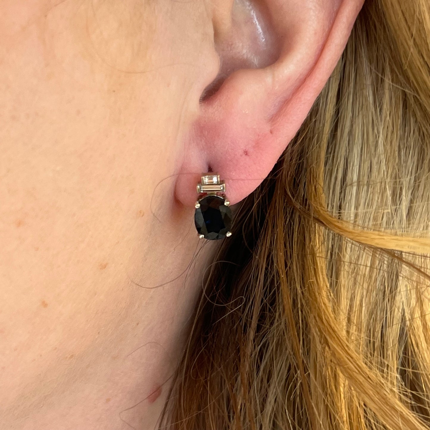 Oval Cut Sapphire and Diamond Earrings in 14K White Gold