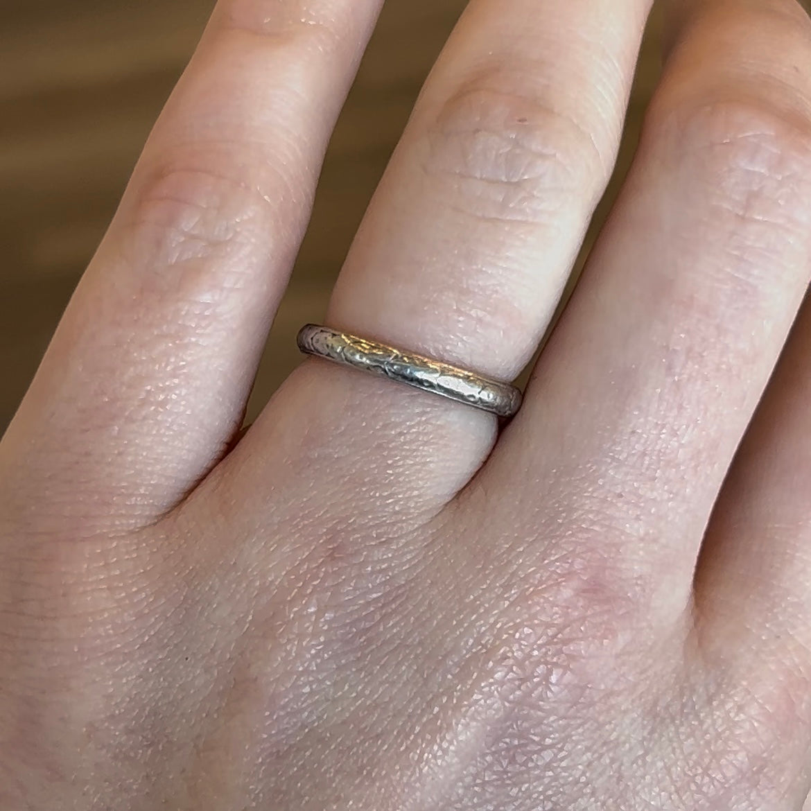 1900's Antique Engraved Wedding Band in 18k White & Yellow Gold