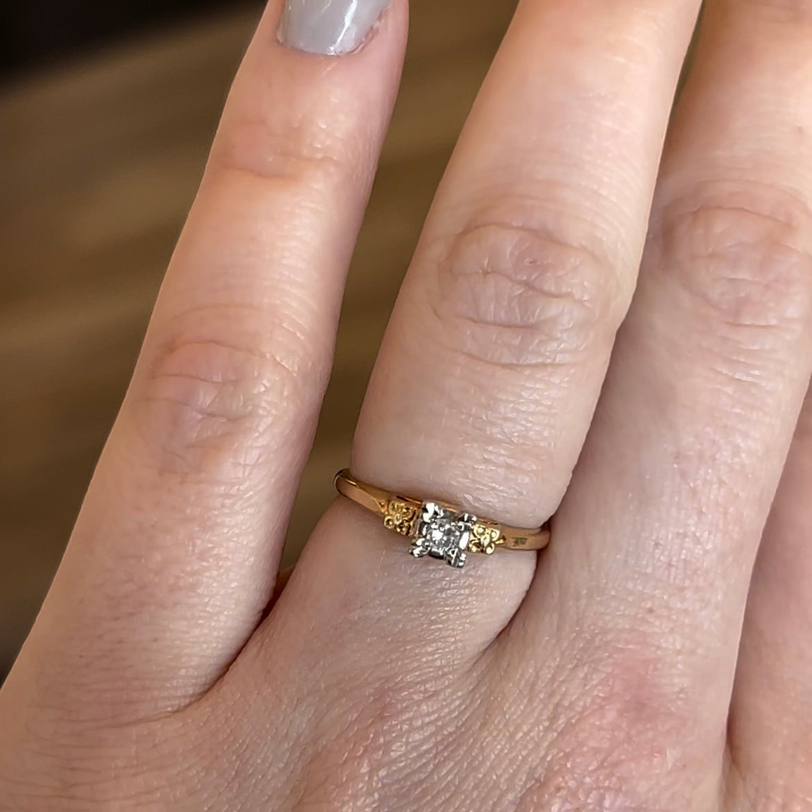 .10 Retro Solitaire Diamond Orange Blossom Engagement Ring in 14k Gold