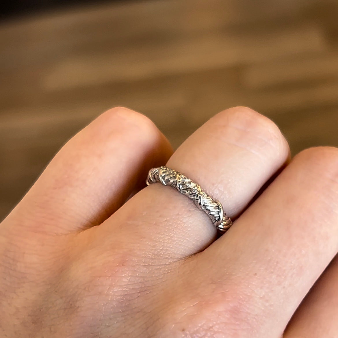 Modern Double Rope Textured Wedding Band in 18k White Gold