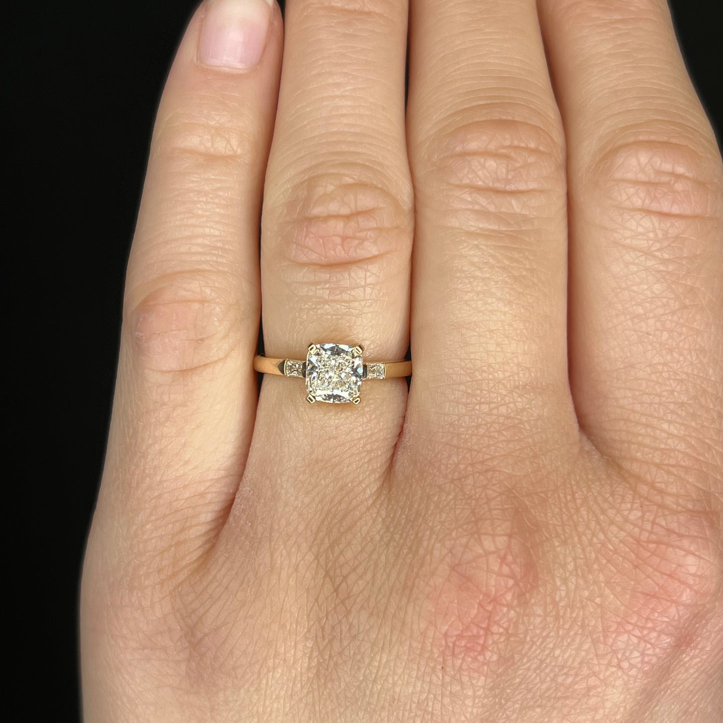 1.51 Cushion Cut Diamond Engagement Ring in 14k Yellow Gold