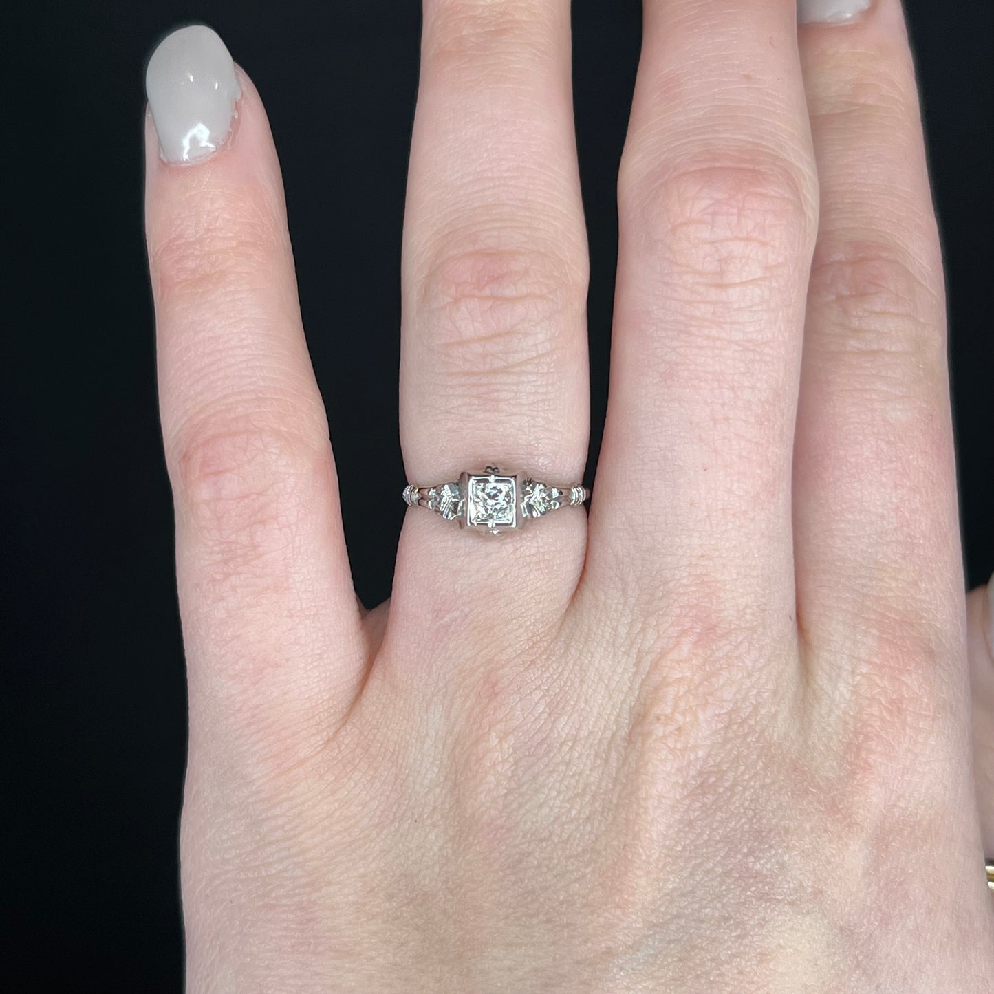 Vintage Deco European Cut Diamond Engagement Ring in 14k