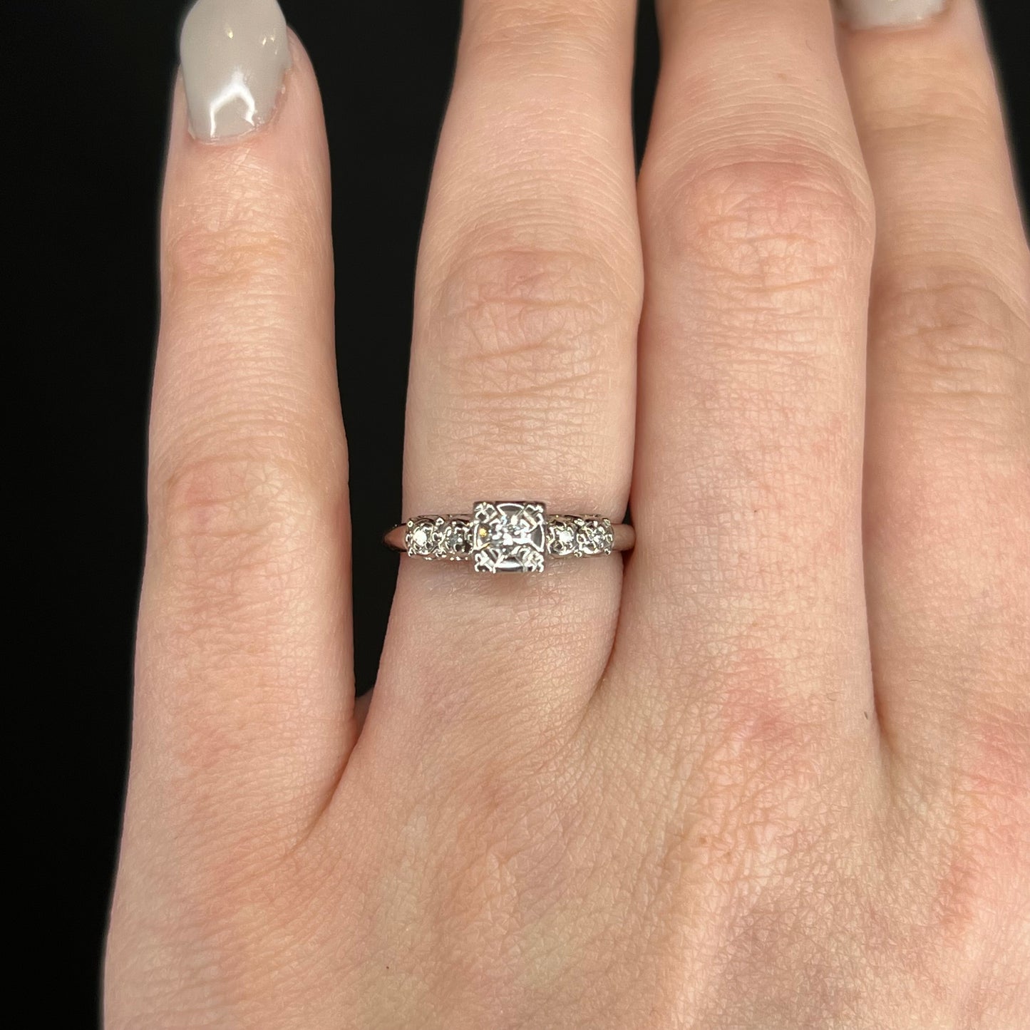 Mid-Century Transitional Cut Diamond Engagement Ring
