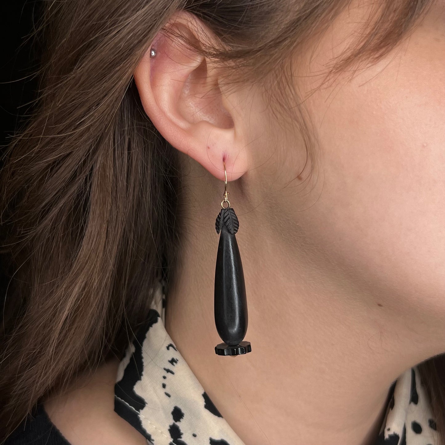 Victorian Gutta Percha Drop Earrings in 14k Yellow Gold