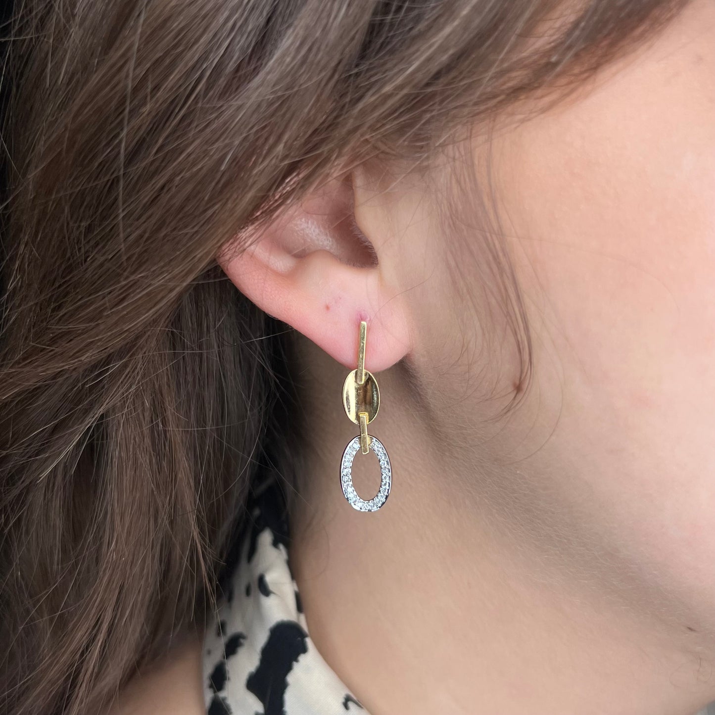 Two-Tone Diamond Earrings in 18k White & Yellow Gold