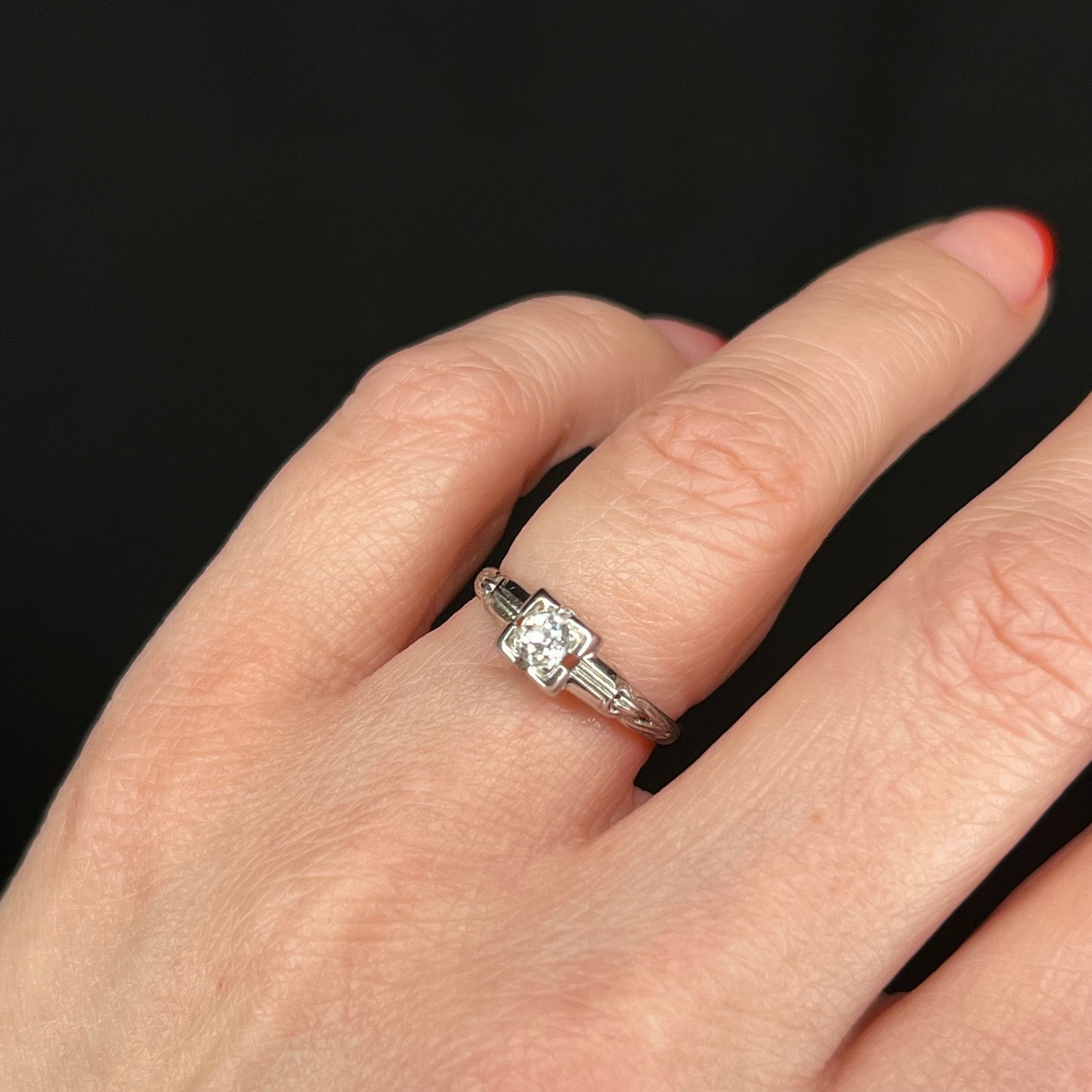 Detailed Old Euro Diamond Filigree Engagement Ring Art Deco