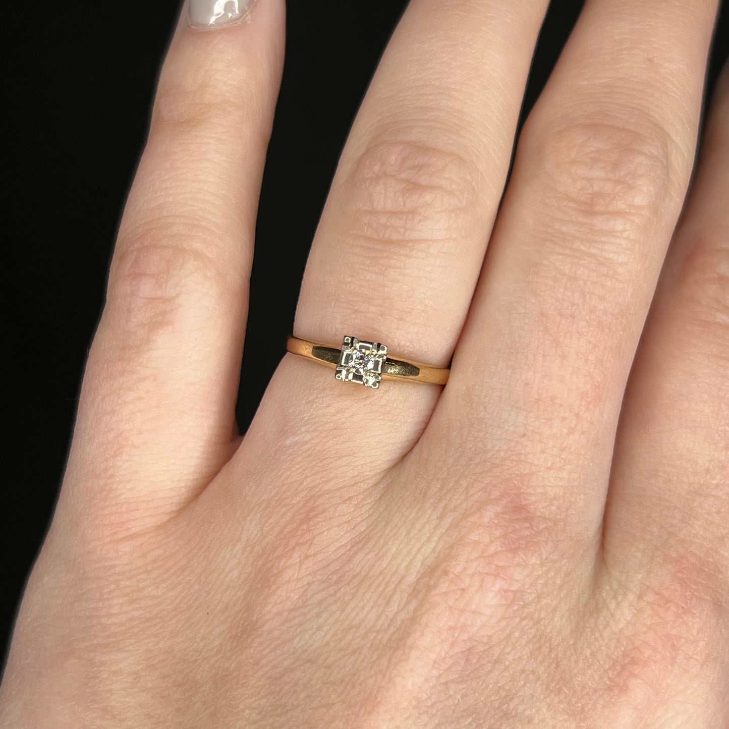 Vintage .08 Transitional Cut Diamond Engagement Ring in 14k Yellow Gold