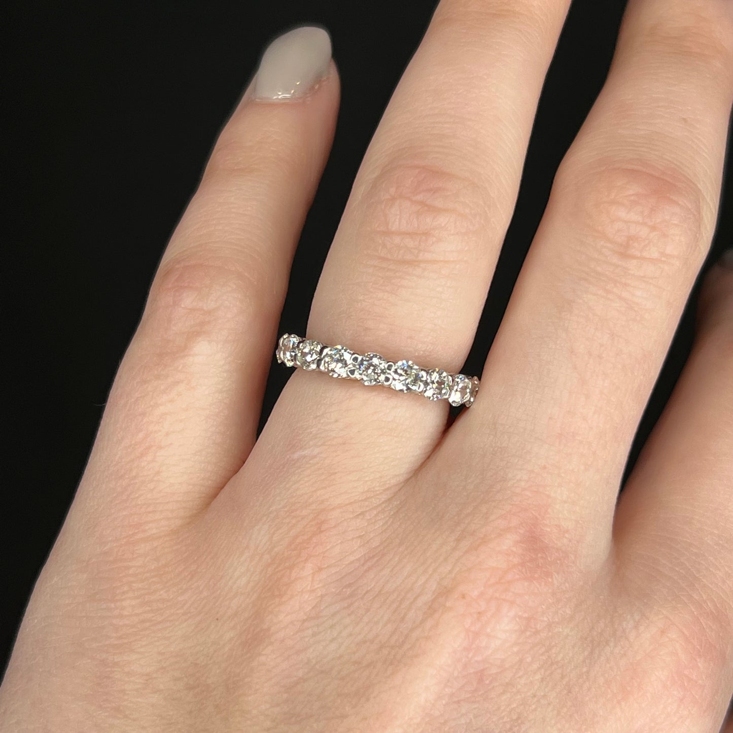 Old European Cut Diamond Wedding Band in 14k White Gold