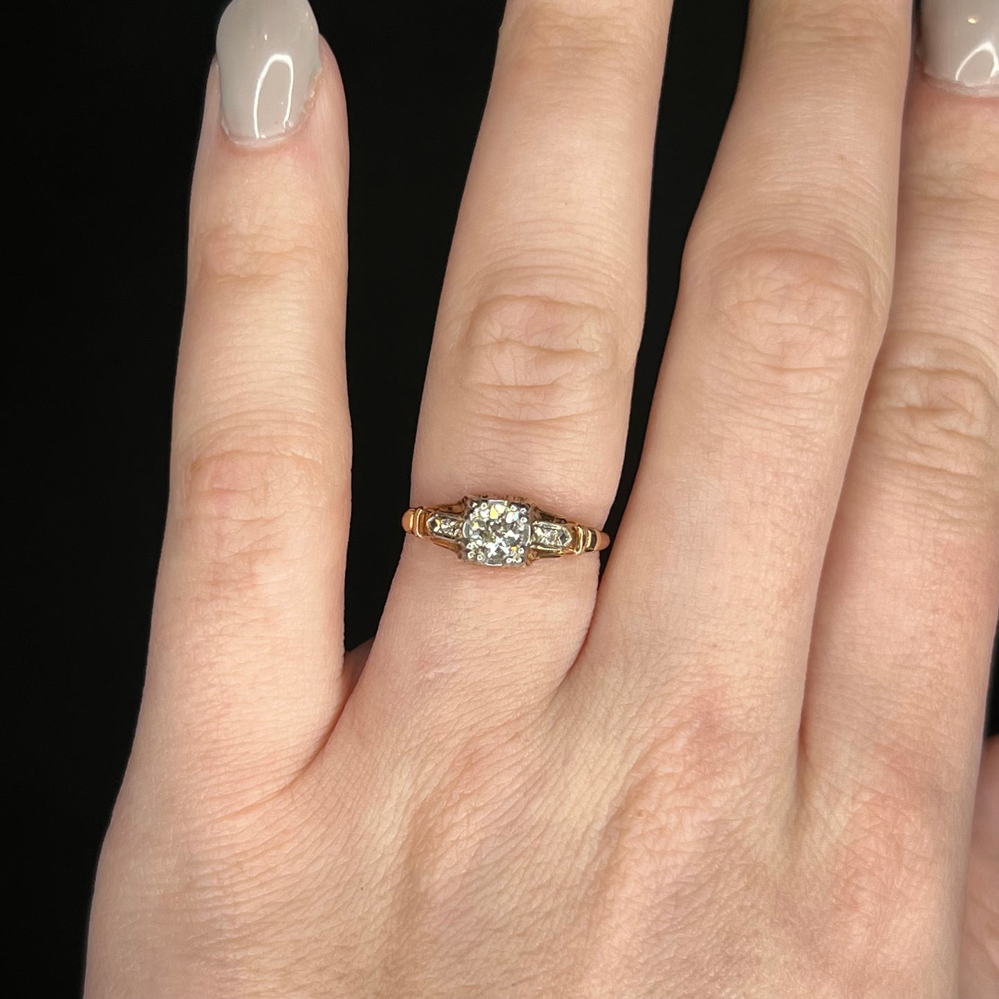 Retro Two-Tone Diamond Engagement Ring in 14k