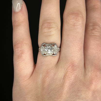 .84 Art Deco Cushion Diamond Engagement Ring in Platinum