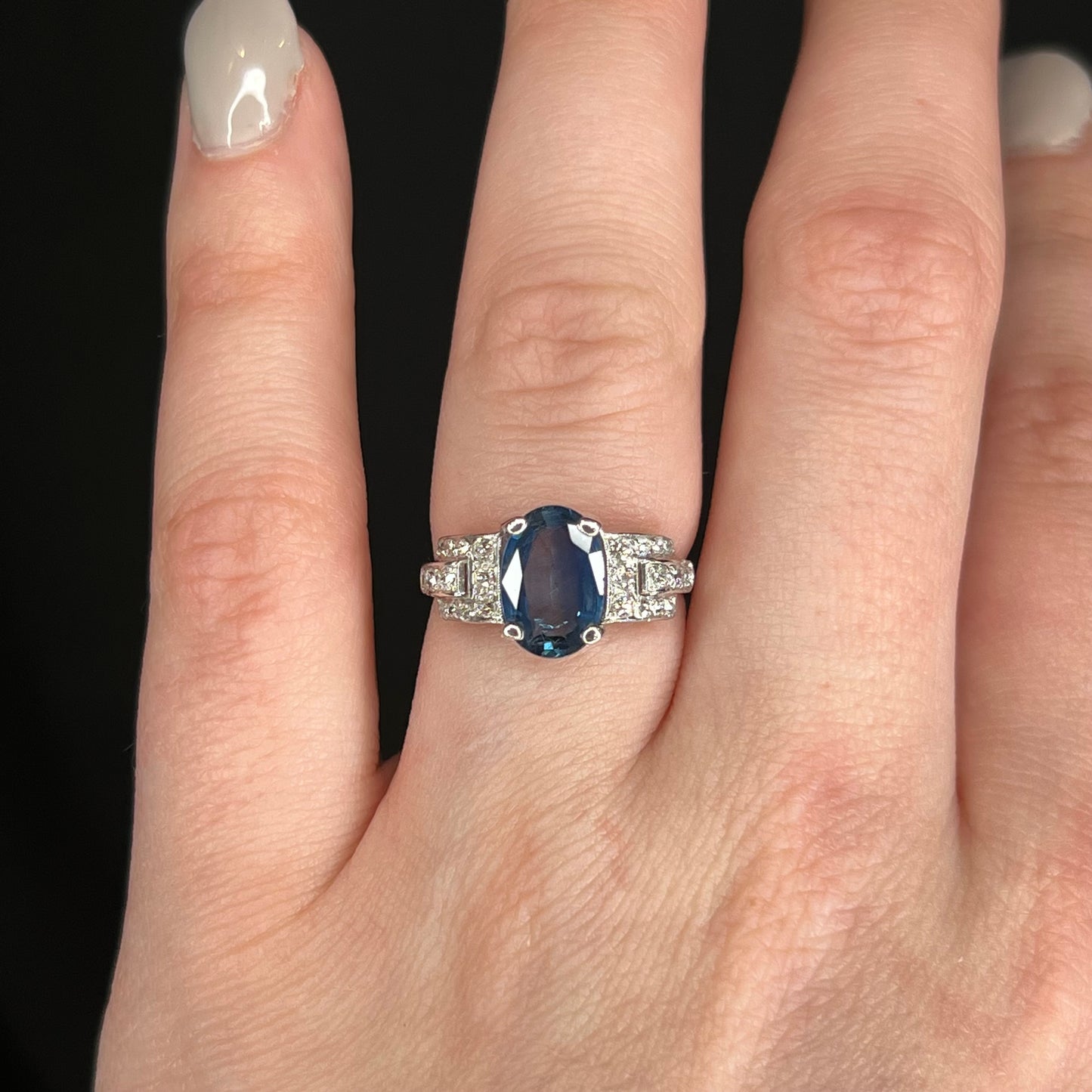 Antique Art Deco Oval Sapphire & Diamond Ring in 18k