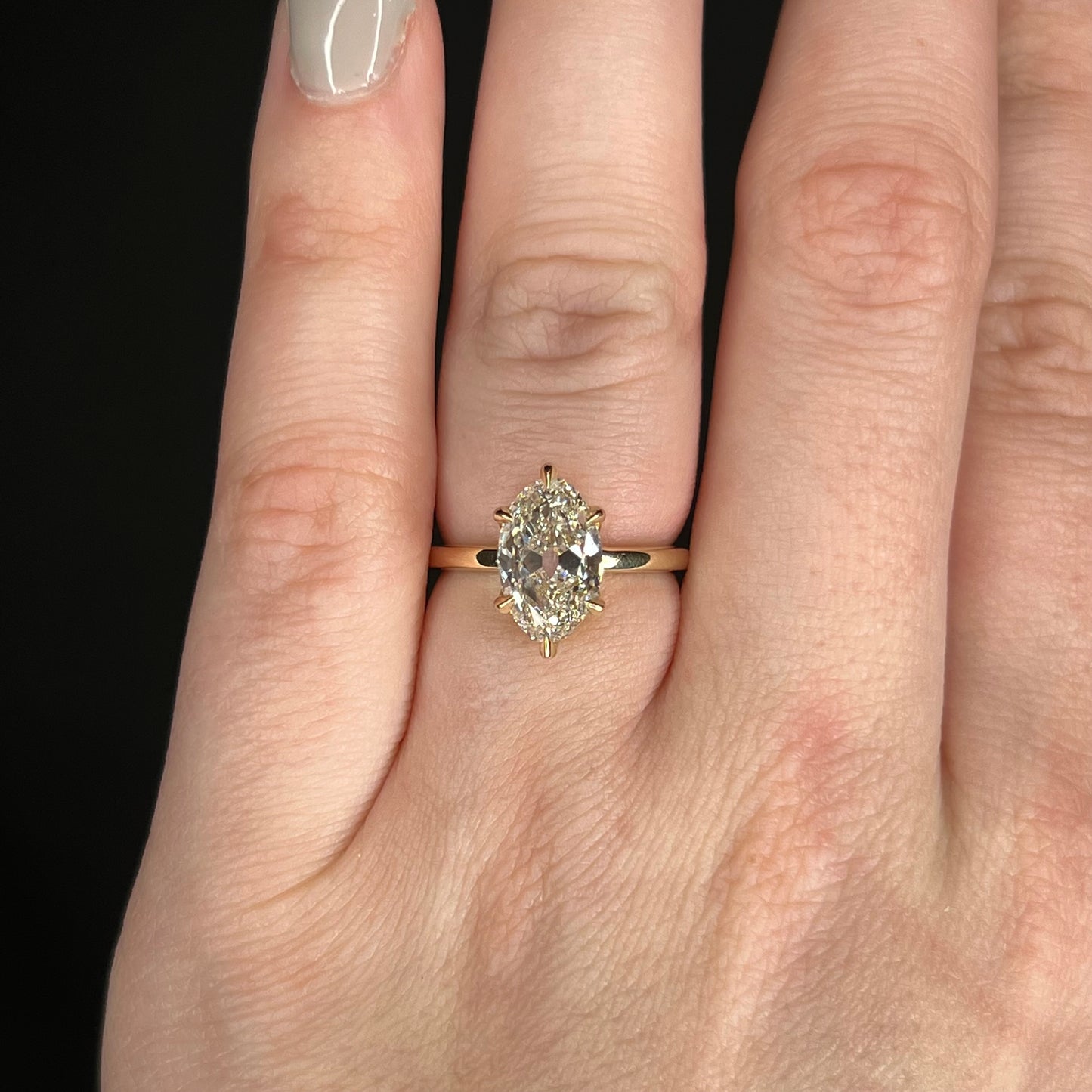 3.04 Moval Cut Diamond Engagement Ring in 14k Yellow Gold
