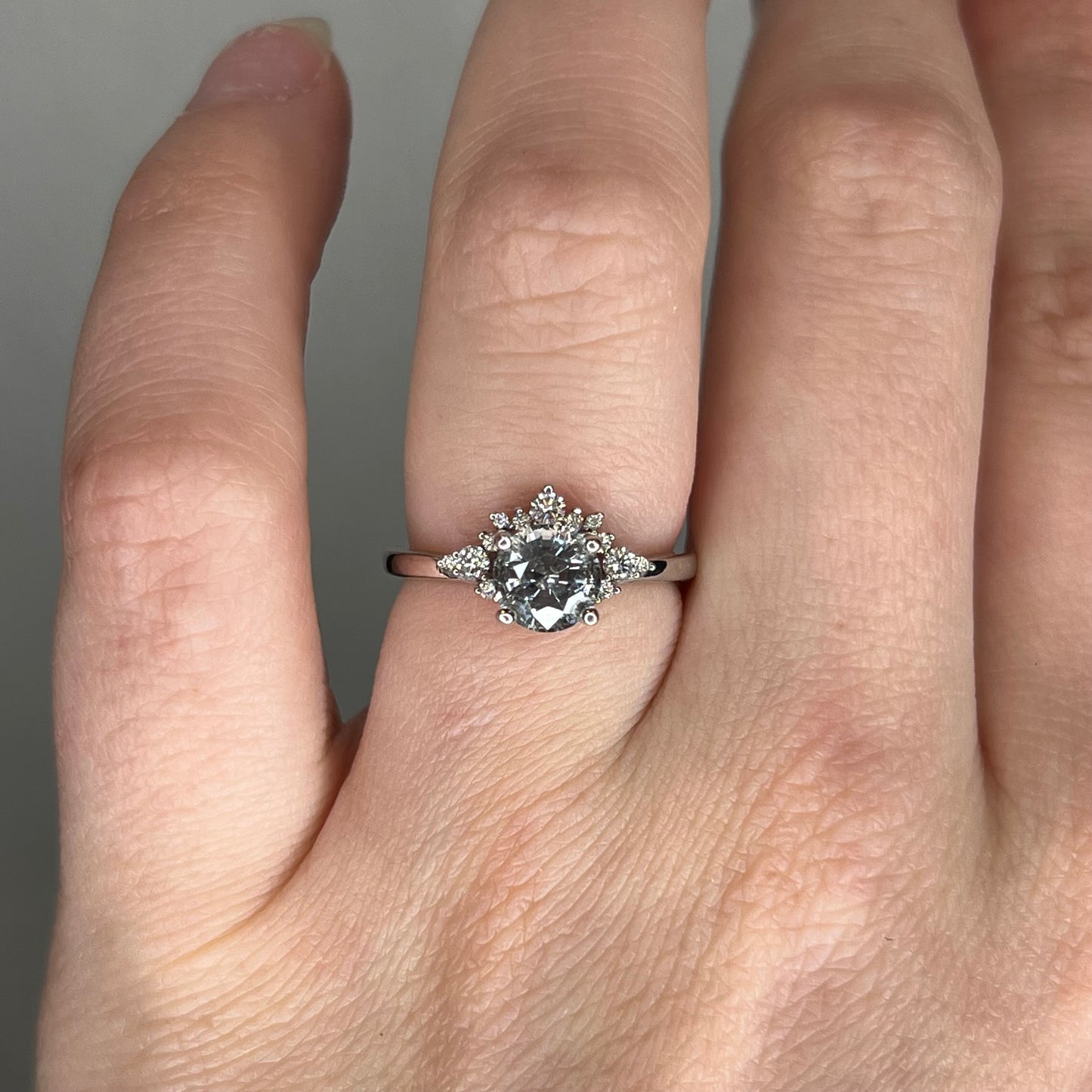 Grey Spinel Engagement Ring w/ Diamond Accents in White Gold