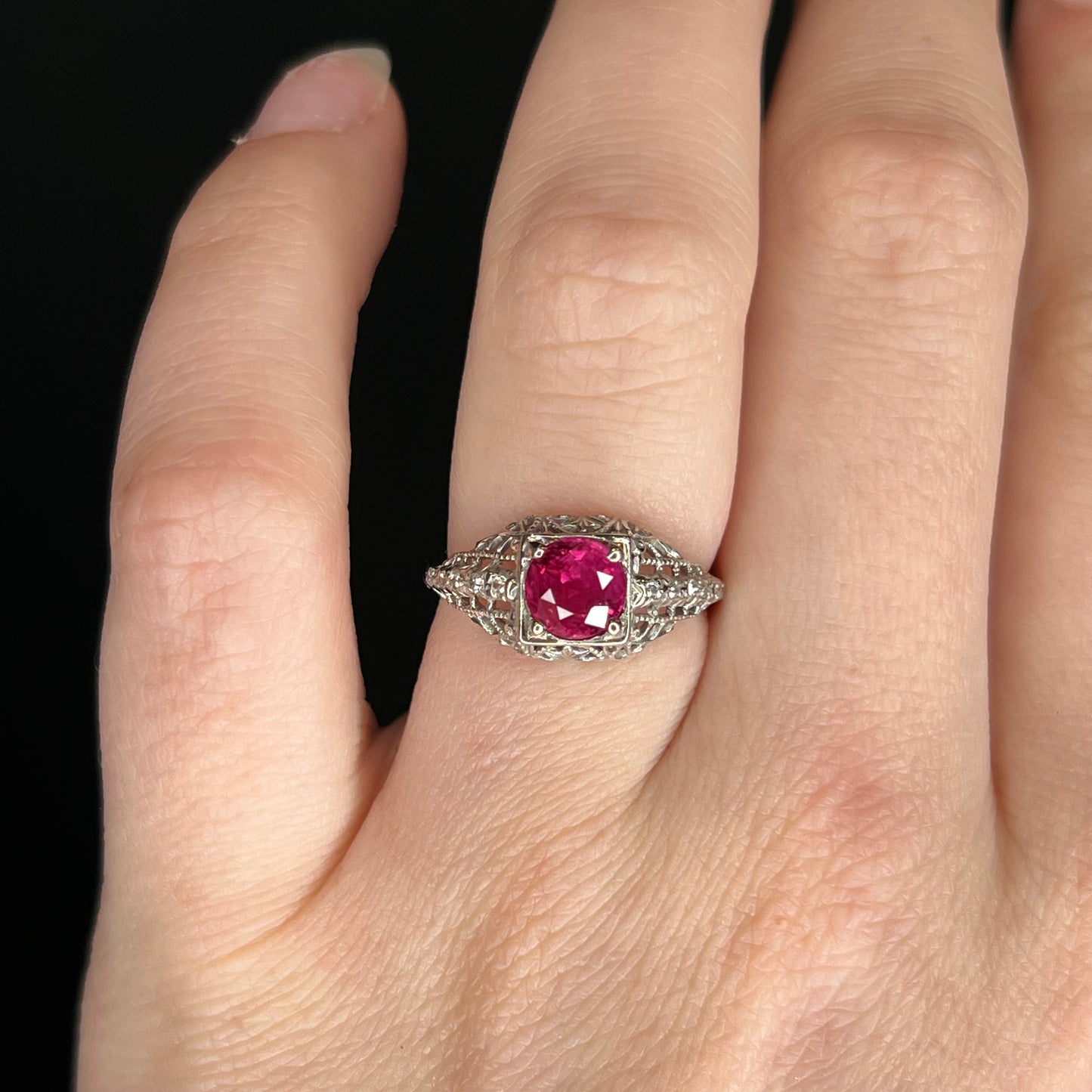 Vintage 1920's Pink Sapphire & Diamond Ring in 18k